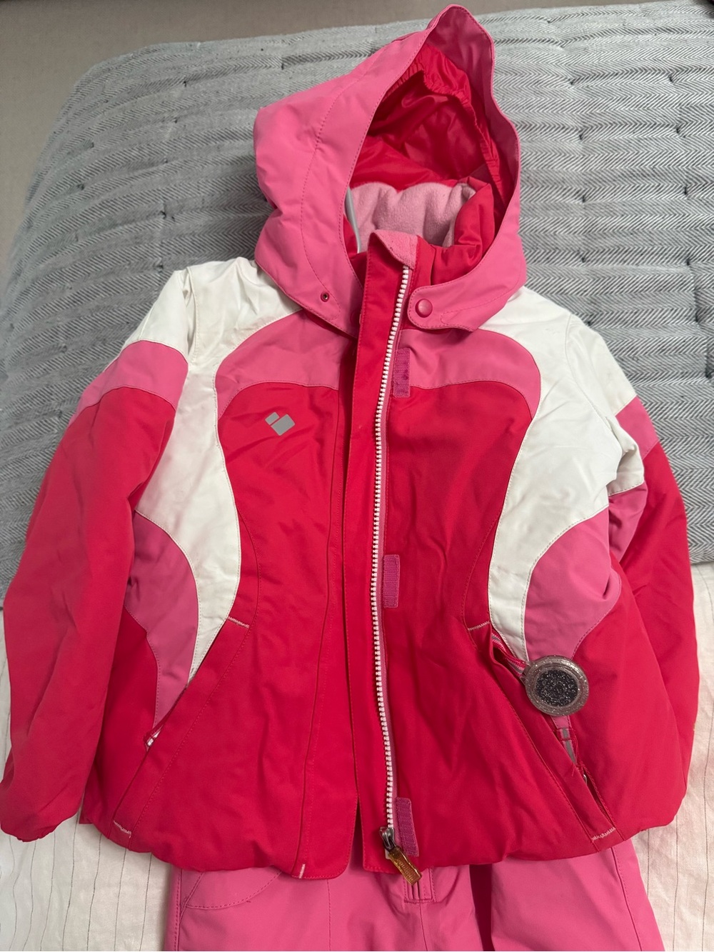 Obermeyer Girls Pink Multi-Colorblock Hooded Puffer Jacket